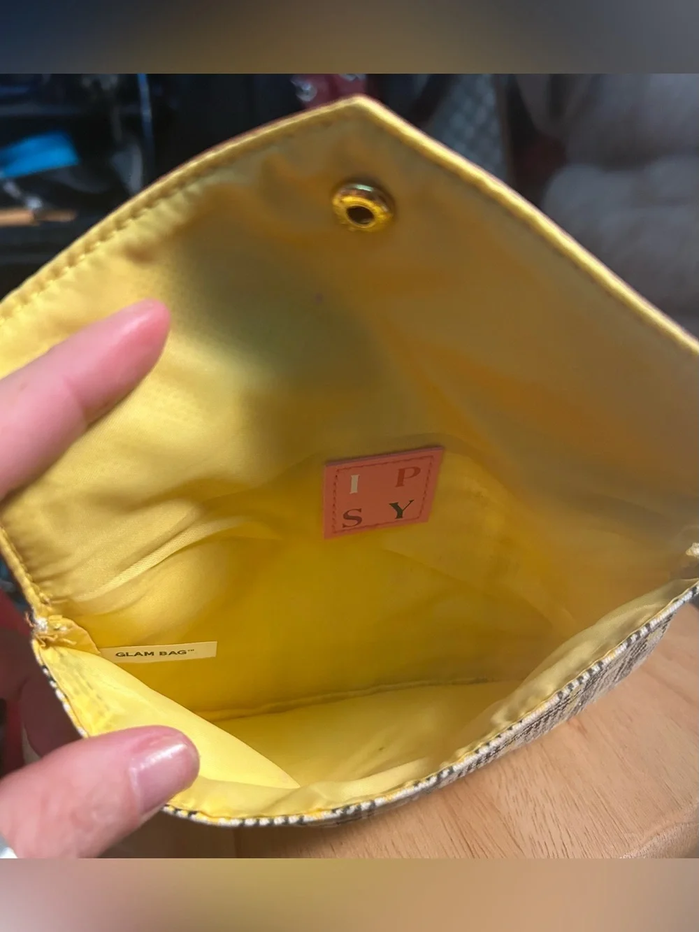 Ipsy “Clueless” inspired Yellow Plaid Cosmetic Pouch w/ Vegan Snap Flap